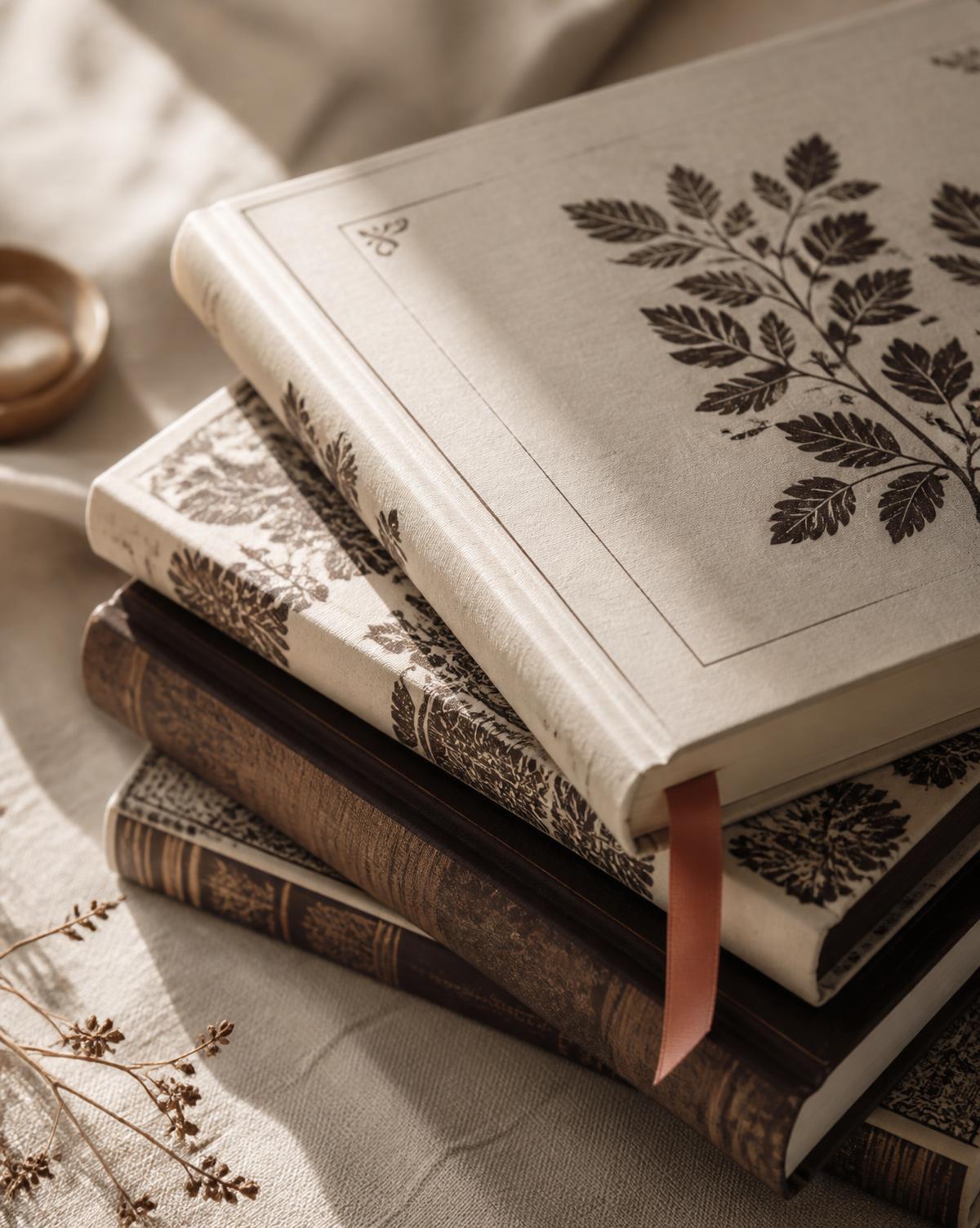 Reading glasses resting on a stack of antique books
